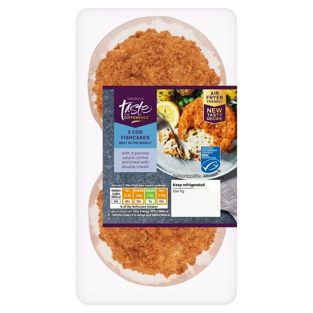 Sainsbury's Fishcakes Melting Middle MSC Cod & Parsley Sauce Fishcakes Taste the Difference x2 290g