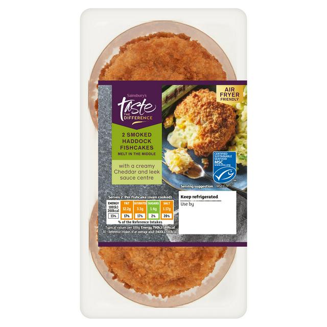 Sainsbury's Fishcakes Melting Middle Smoked MSC Haddock with Cheddar & Leek Taste the Difference x2 290g