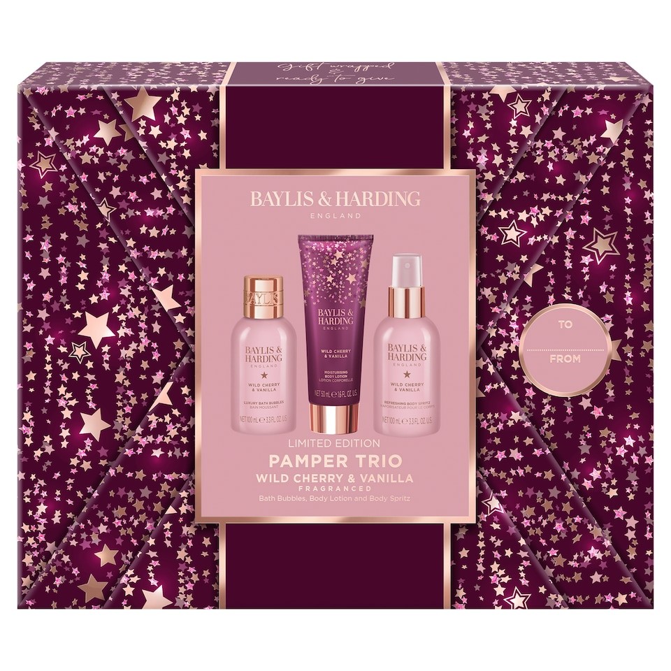 Baylis & Harding Wild Cherry & Vanilla Gift Wrapped Pamper Trio Gift Set