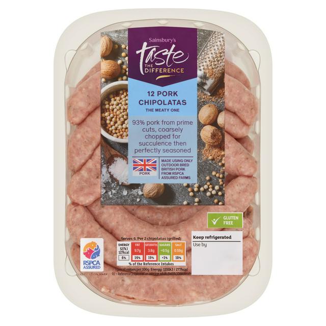 Sainsburys British Pork Chipolata sausages, Taste the Difference x12 375g