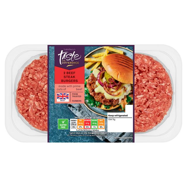 Sainsbury's 2 Beef Steak Burgers, Taste the Difference 340g