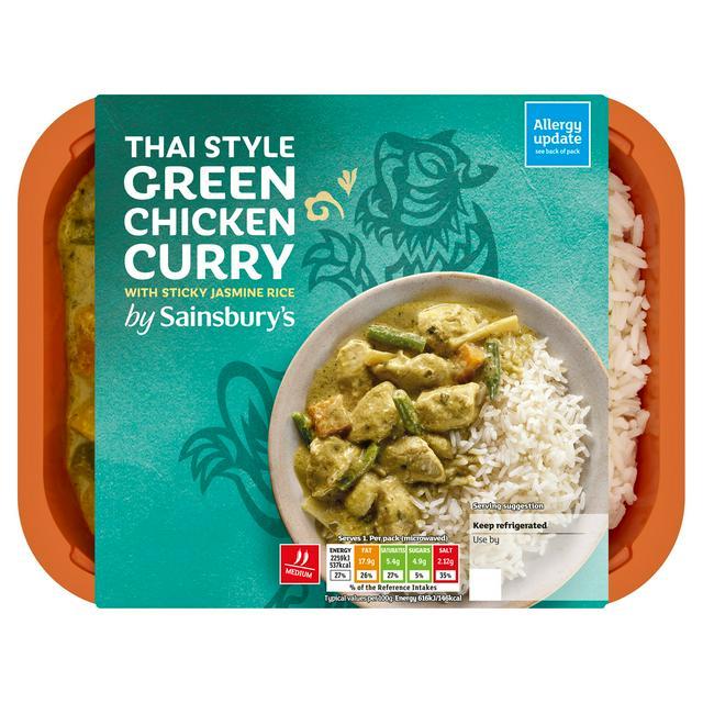 Sainsbury's Thai Green Chicken Curry with Sticky Jasmine Rice Ready Meal for 1 400g