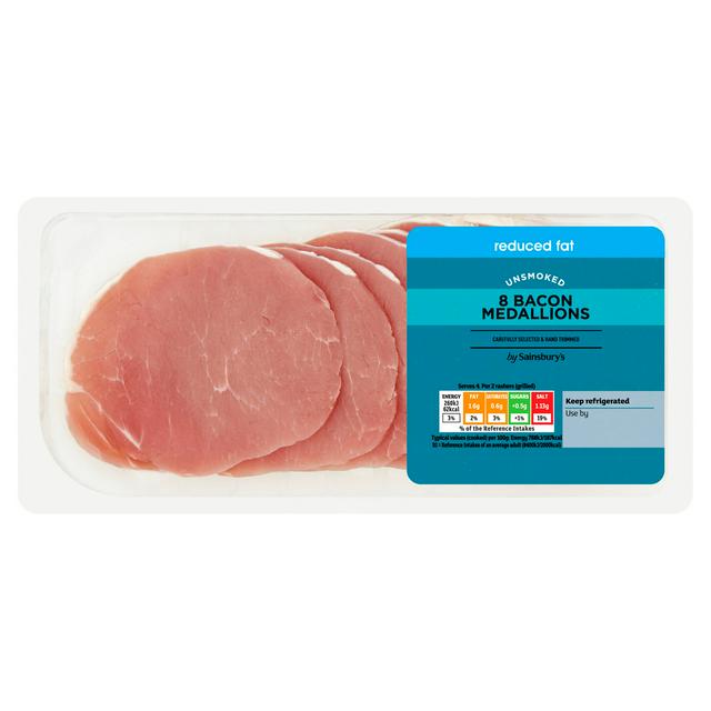 Sainsbury's Reduced Fat Unsmoked Bacon Medallions x8 200g