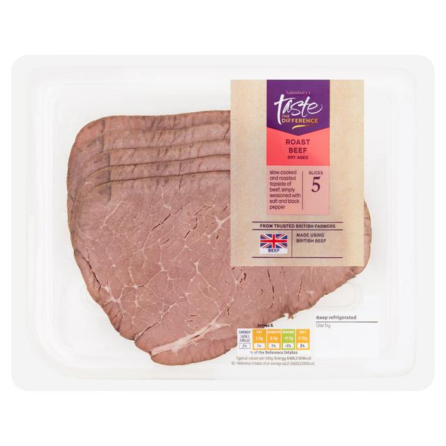 Sainsbury’s Simply Seasoned With Salt & Pepper Cooked British Roast Beef Top Sliced, Taste the Difference x5 110g