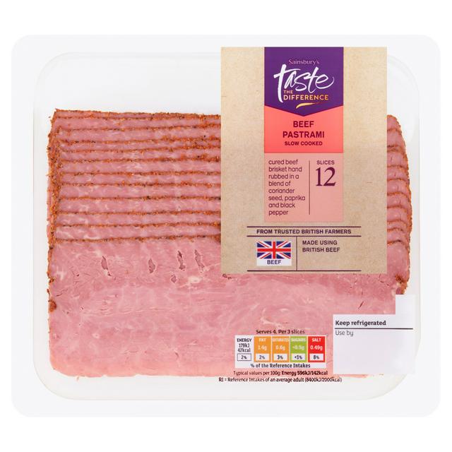 Sainsbury's Lightly Seasoned Cooked British Beef Brisket Pastrami, Taste the Difference 120g