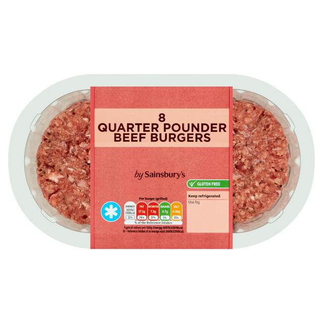 Sainsbury's 8 Quarter Pounder Beef Burgers 908g