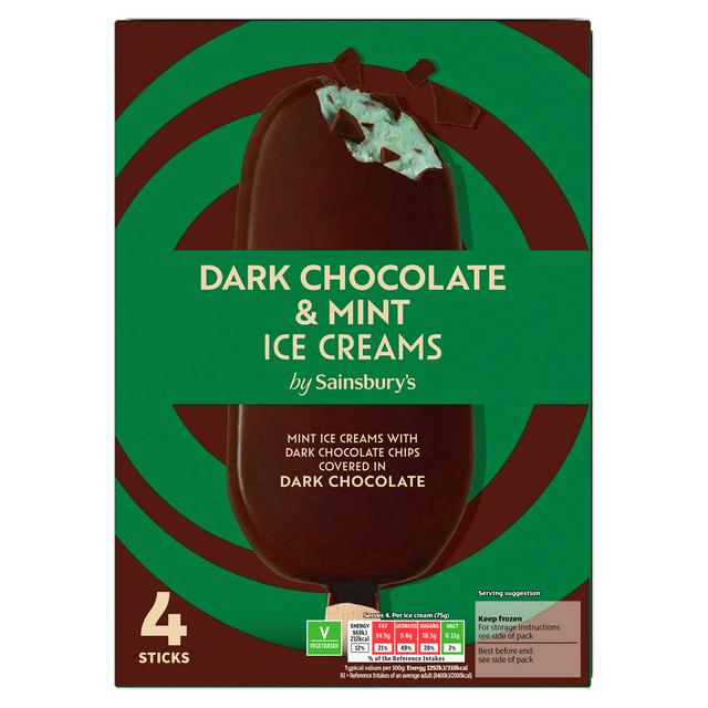 Sainsbury's Dark Chocolate & Mint Ice Creams 4 X 110ml