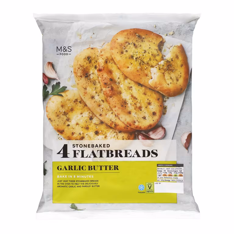 M&S 4 Stonebaked Garlic Flatbreads