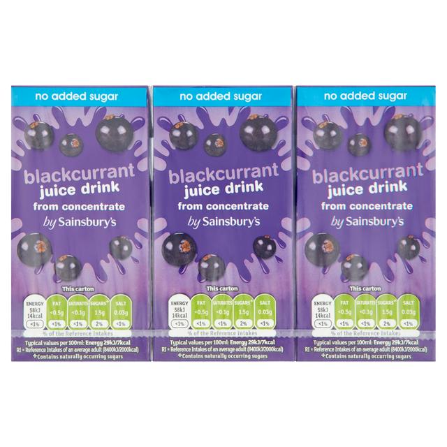 Sainsbury's Blackcurrant, No Added Sugar 3x200ml