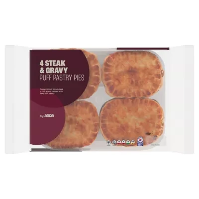 ASDA 4 Steak & Gravy Puff Pastry Pies 600g
