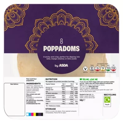 ASDA 8 Poppadoms 64g
