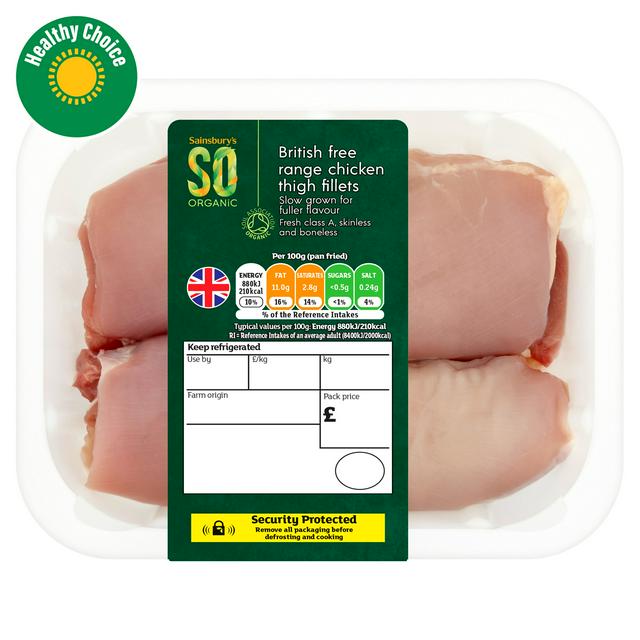Sainsbury's (Approx. 360g) British Free Range Chicken Thigh Fillets, SO Organic
