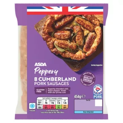 ASDA 8 Peppery Cumberland Pork Sausages 454g