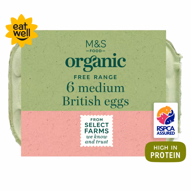 M&S Organic British 6 Medium Free Range Eggs