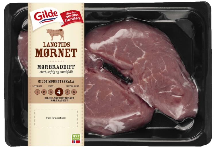 Storfe Mørbradbiff skivet Mørnet Ca350g Gilde