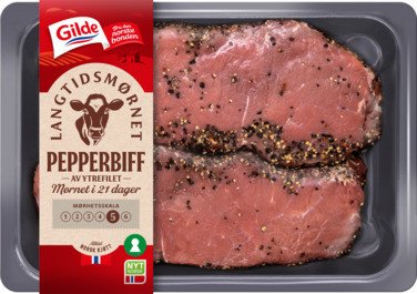 Storfe Pepperbiff Langtidsmørnet Skivet 365g Gilde