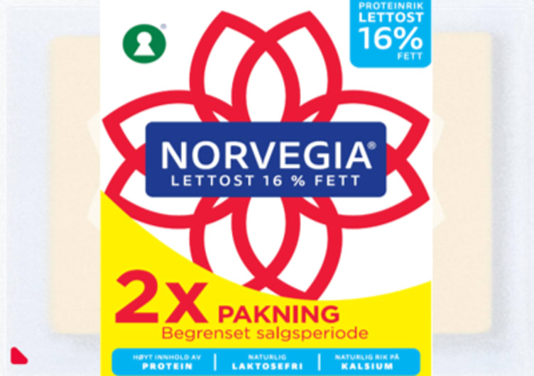 Norvegia Lettost Tine 16% Fett 2x1kg Vv