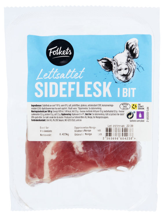 Sideflesk Lettsaltet i Bit Ca400g Folkets