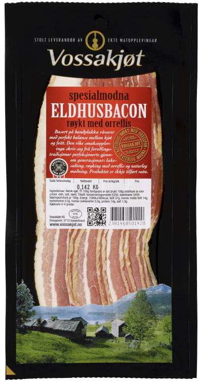 Eldhusbacon skivet Ca200g Vossakjøt