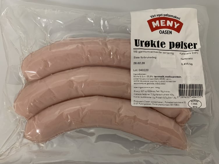 Pølser Urøkt Ca400g Meny Oasen Pølsemakeri