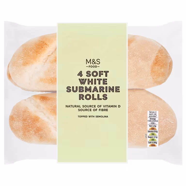 M&S 4 Soft White Submarine Rolls