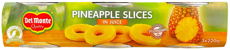 Ananas i skiver m/Juice 3x220g Del Monte
