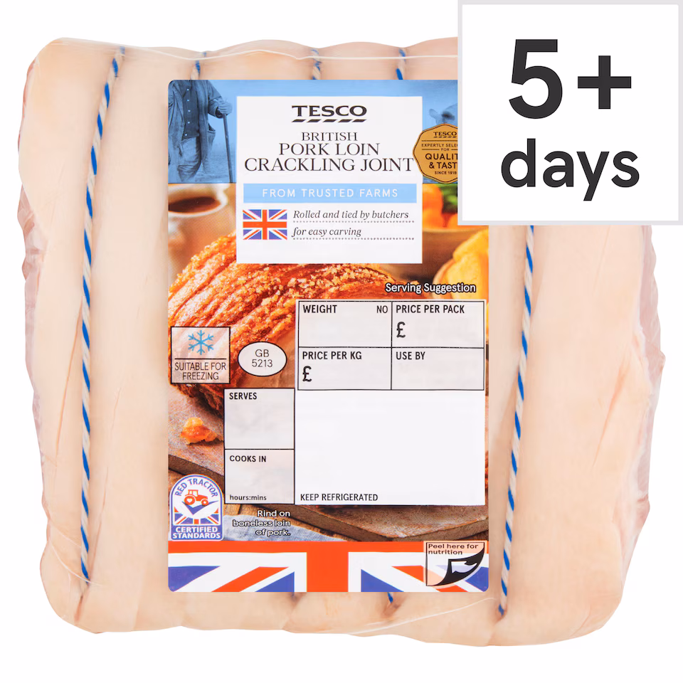 Tesco British Pork Loin Crackling Joint 700g-1.3kg