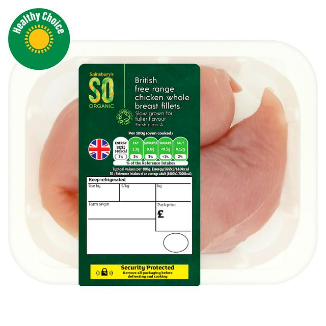Sainsbury's (Approx. 325g) British Free Range Chicken Breast Fillets, SO Organic