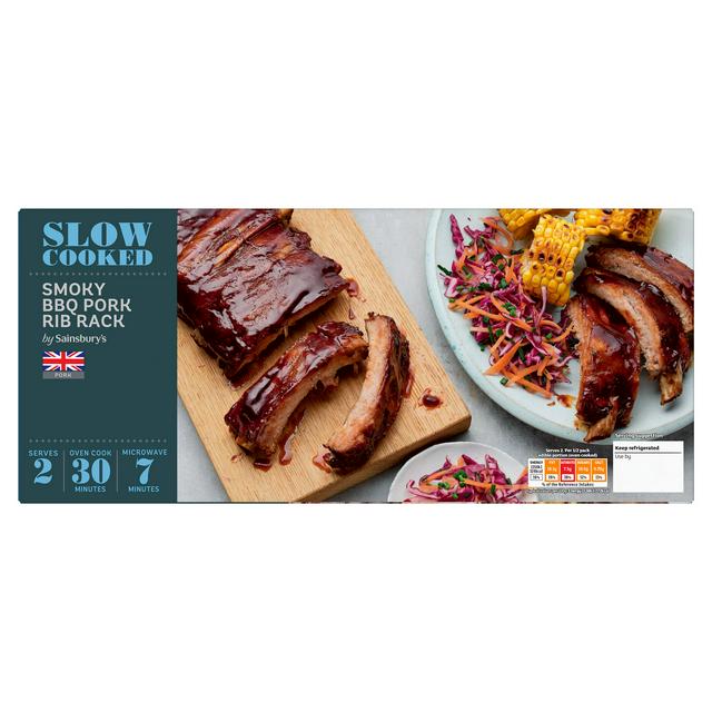 Sainsbury's Slow Cooked British Pork Ribs Smokey BBQ Sauce 646g (Serves 2)