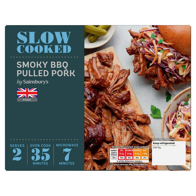 Sainsbury's Slow Cooked British Pulled Pork with Smokey BBQ Sauce 569g (Serves 2)