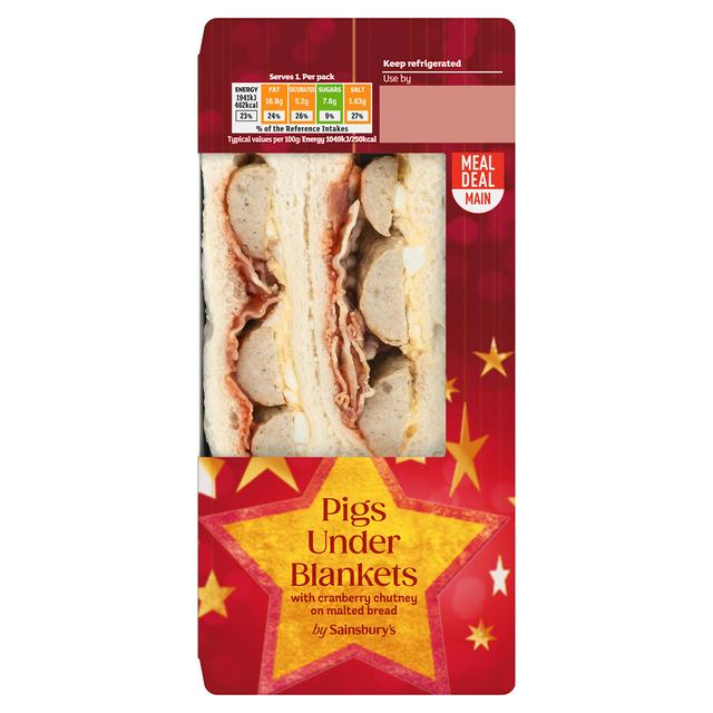 Sainsbury's Pigs Under Blankets with Cranberry Chutney on Malted Bread Sandwich