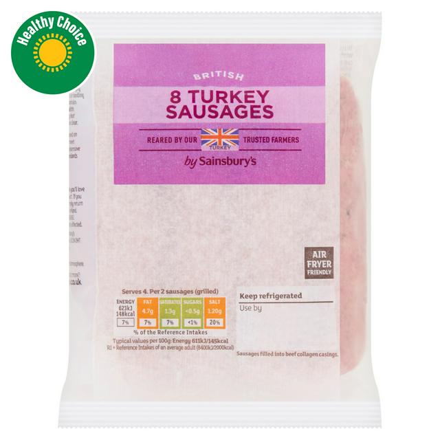 Sainsbury's Fresh British Turkey Gluten Free Sausages x8 454g