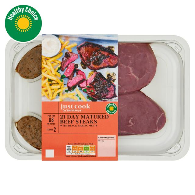 Sainsbury's Just Cook 21 Day Matured Beef Steaks with Black Garlic Butter 300g