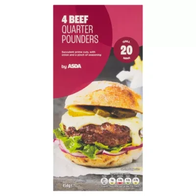 ASDA 4 Beef Quarter Pounders 454g