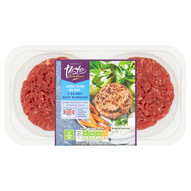Sainsbury's 2 Skinny Beef Burgers, Taste the Difference 227g