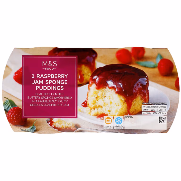 M&S 2 Raspberry Jam Sponge Puddings
