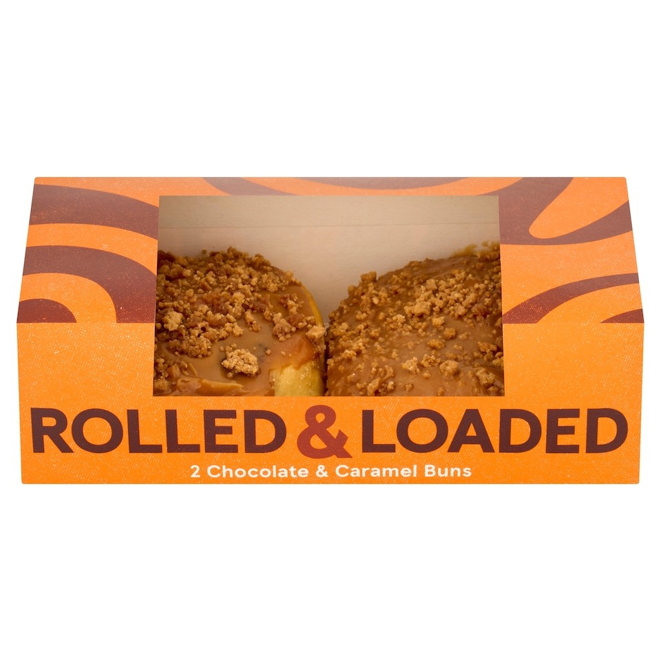 Tesco Rolled and Loaded Caramel & Chocolate Buns 2 Pack