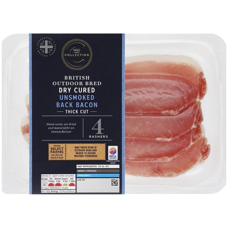 M&S Collection British Outdoor Bred Dry Cured Unsmoked Back Bacon