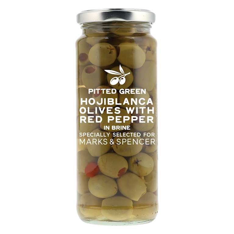 M&S Pitted Green Hojiblanca Olives With Red Pepper