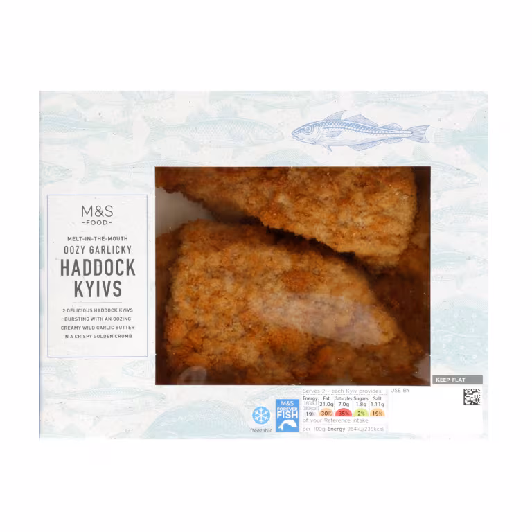M&S Oozy Garlicky Haddock Kyivs