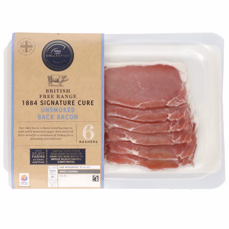 M&S Free Range 1884 Signature Cured Unsmoked Back Bacon