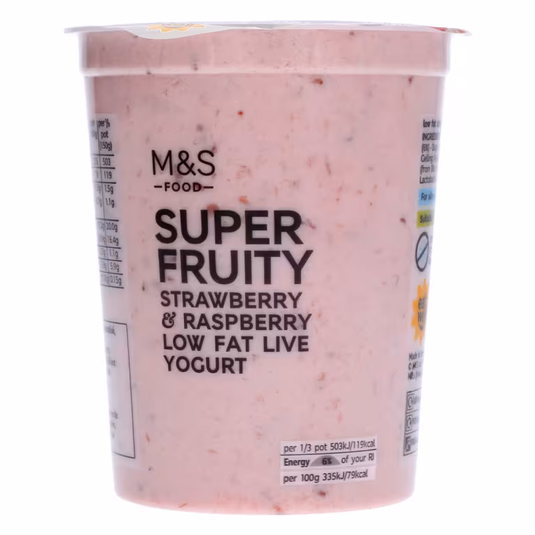 M&S Super Fruity Strawberry and Raspberry Low Fat Live Yogurt
