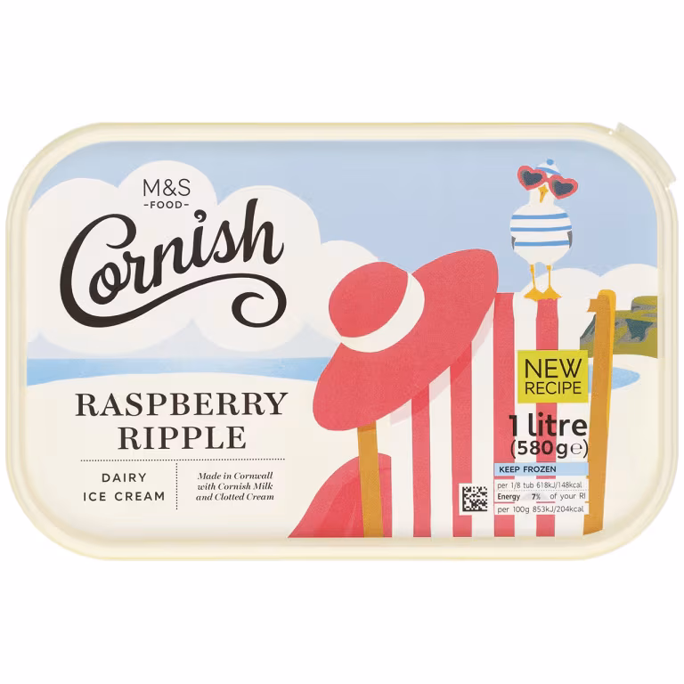 M&S Cornish Clotted Cream Raspberry Ripple Dairy Ice Cream