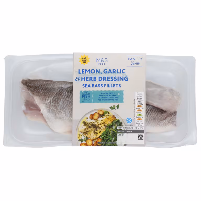 M&S Lemon, Garlic and Herb Dressing Sea Bass Fillets