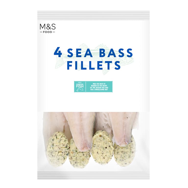 M&S 4 Sea Bass Fillets with Roasted Garlic and Lemon Butter