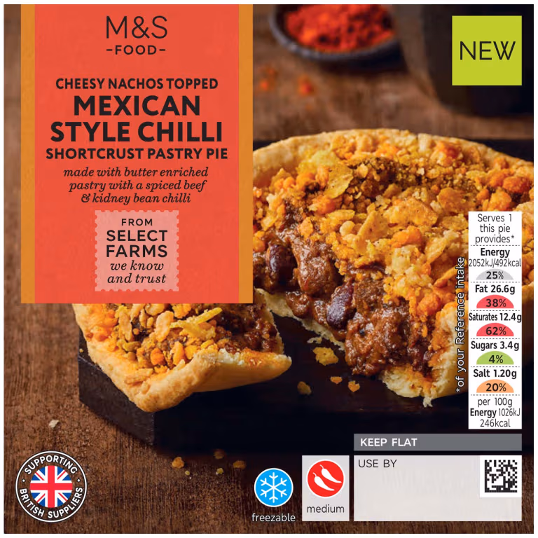 M&S Cheesy Nacho Topped Mexican Style Chilli Beef Pie