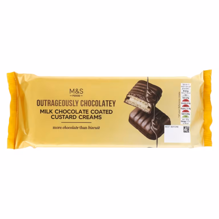 M&S Outrageously Chocolatey Milk Chocolate Coated Custard Cream