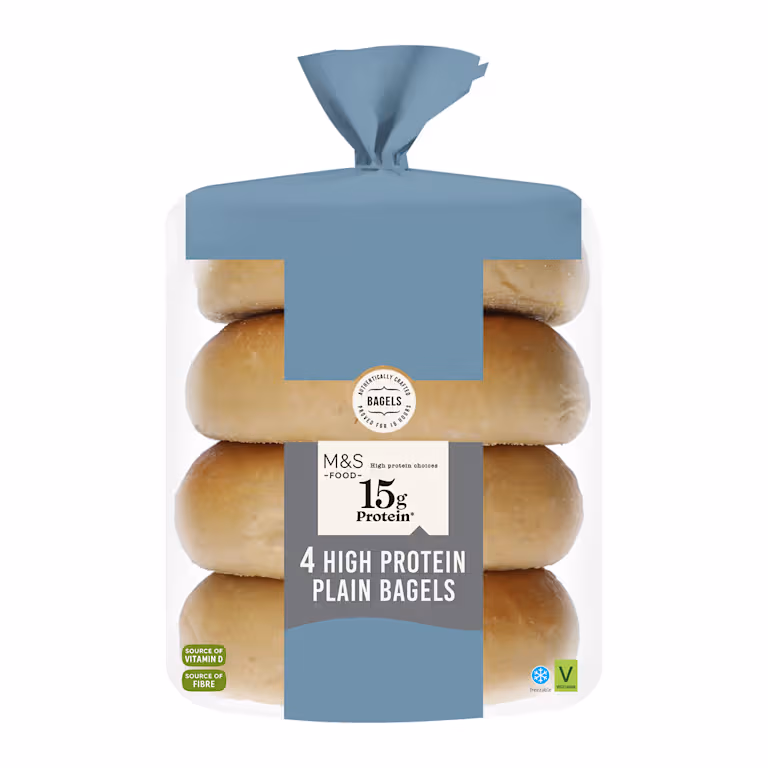 M&S 4 High Protein Plain Bagels