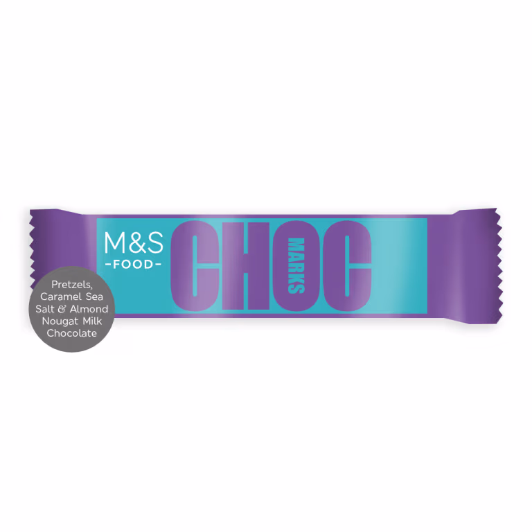 M&S Choc Marks Pretzel, Caramel Sea Salt and Almond Nougat Milk Chocolate bar