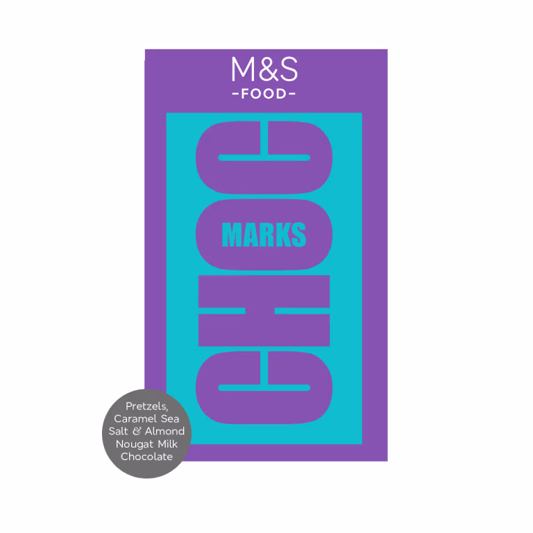 M&S Choc Marks Pretzel, Caramel Sea Salt and Almond Nougat Milk Chocolate